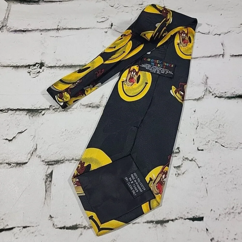 Vintage 1996 Looney Tunes Mania Tasmanian Devil Smiley Face Tie‎
